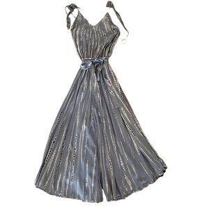 Boho Palazzo Romper Blue Jumpsuit Ruby Zaar V neck Spaghetti Straps Sz OS NWT